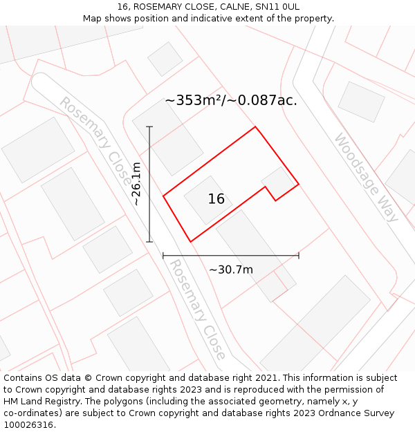 16, ROSEMARY CLOSE, CALNE, SN11 0UL: Plot and title map