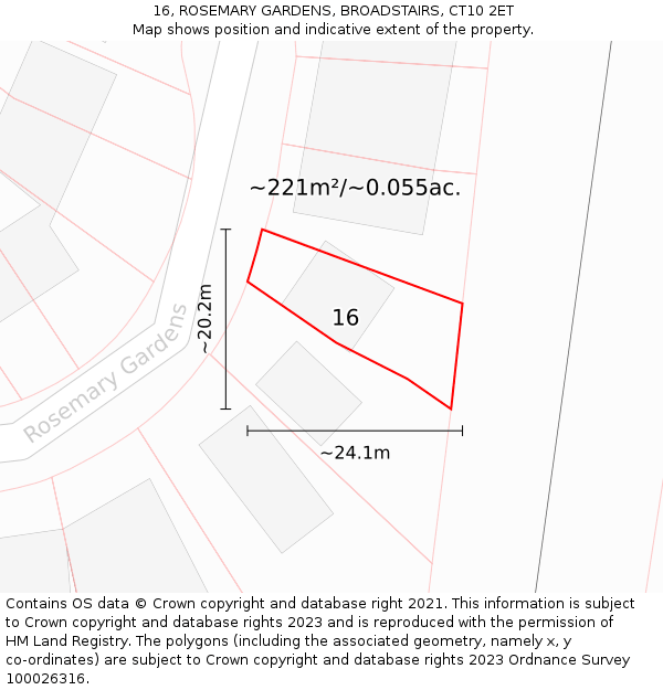 16, ROSEMARY GARDENS, BROADSTAIRS, CT10 2ET: Plot and title map