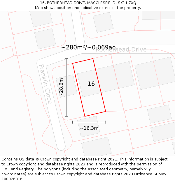 16, ROTHERHEAD DRIVE, MACCLESFIELD, SK11 7XQ: Plot and title map