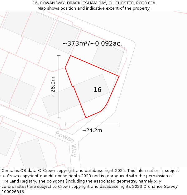 16, ROWAN WAY, BRACKLESHAM BAY, CHICHESTER, PO20 8FA: Plot and title map