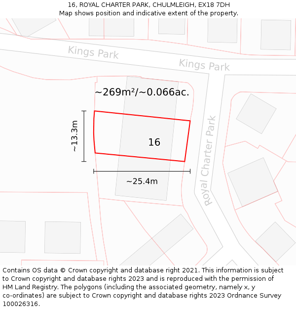 16, ROYAL CHARTER PARK, CHULMLEIGH, EX18 7DH: Plot and title map