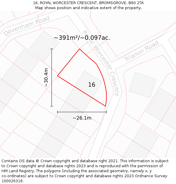 16, ROYAL WORCESTER CRESCENT, BROMSGROVE, B60 2TA: Plot and title map