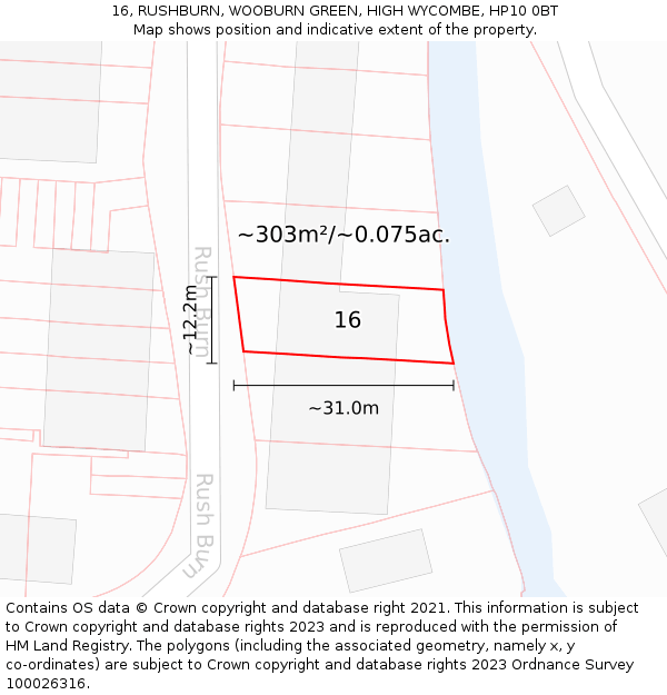 16, RUSHBURN, WOOBURN GREEN, HIGH WYCOMBE, HP10 0BT: Plot and title map