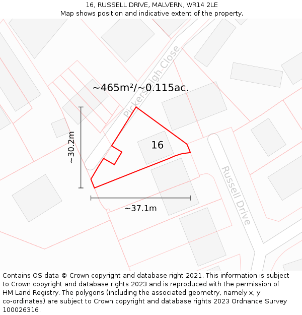 16, RUSSELL DRIVE, MALVERN, WR14 2LE: Plot and title map