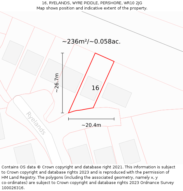 16, RYELANDS, WYRE PIDDLE, PERSHORE, WR10 2JG: Plot and title map