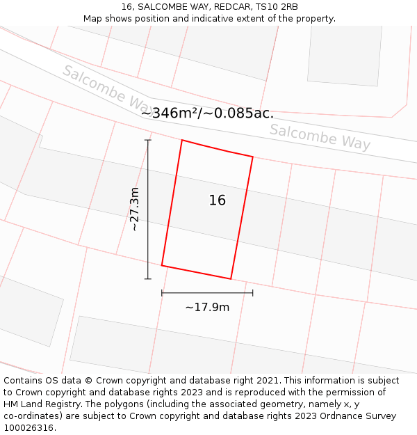 16, SALCOMBE WAY, REDCAR, TS10 2RB: Plot and title map