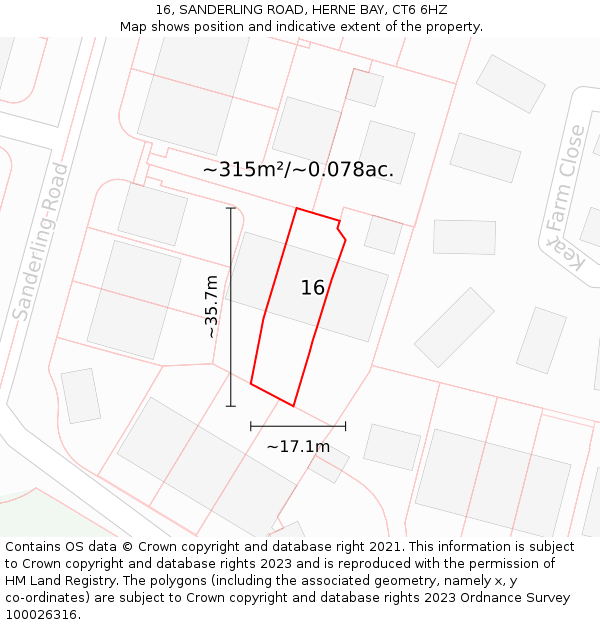 16, SANDERLING ROAD, HERNE BAY, CT6 6HZ: Plot and title map