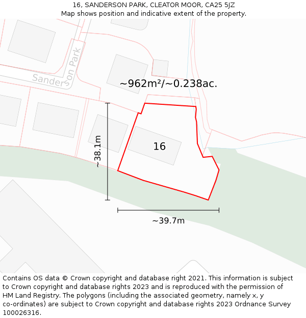 16, SANDERSON PARK, CLEATOR MOOR, CA25 5JZ: Plot and title map