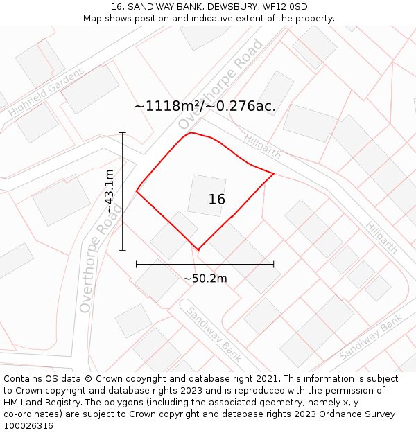 16, SANDIWAY BANK, DEWSBURY, WF12 0SD: Plot and title map