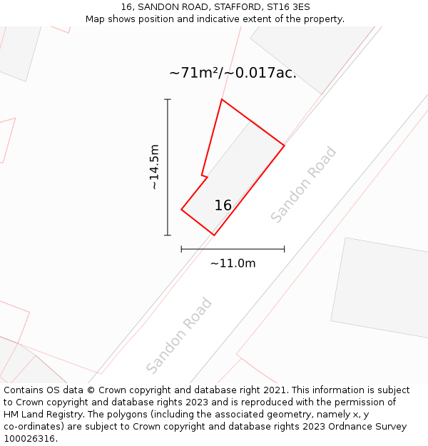 16, SANDON ROAD, STAFFORD, ST16 3ES: Plot and title map