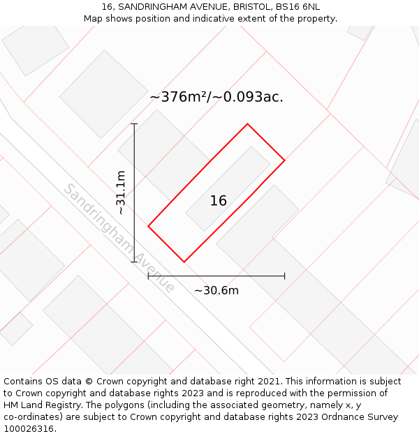 16, SANDRINGHAM AVENUE, BRISTOL, BS16 6NL: Plot and title map