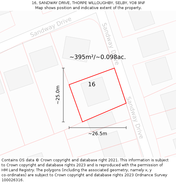 16, SANDWAY DRIVE, THORPE WILLOUGHBY, SELBY, YO8 9NF: Plot and title map