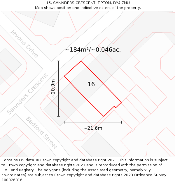 16, SANNDERS CRESCENT, TIPTON, DY4 7NU: Plot and title map