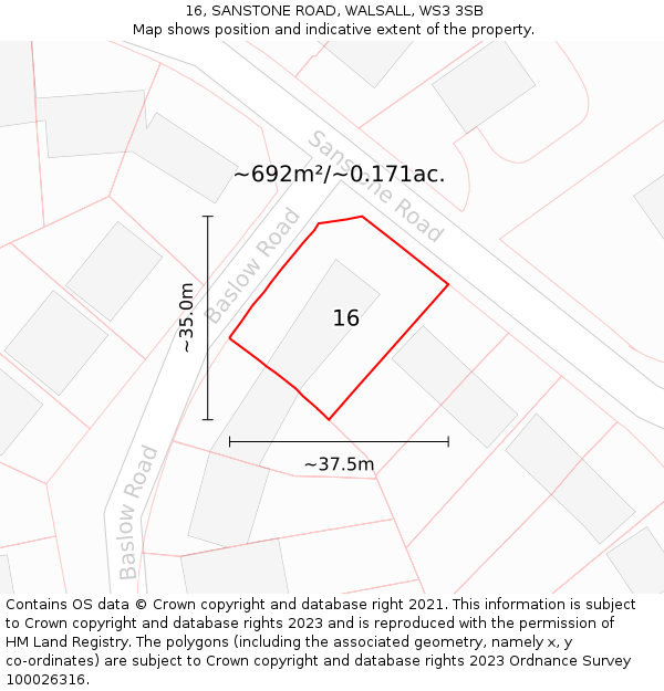 16, SANSTONE ROAD, WALSALL, WS3 3SB: Plot and title map