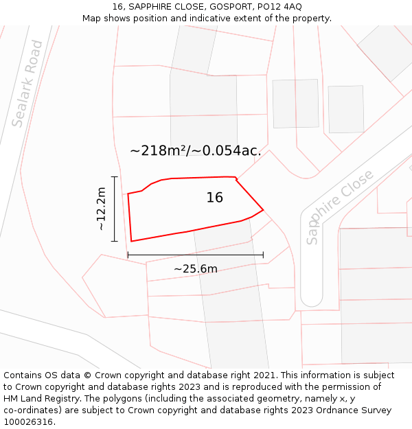 16, SAPPHIRE CLOSE, GOSPORT, PO12 4AQ: Plot and title map