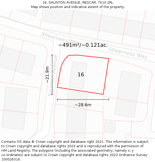 16, SAUNTON AVENUE, REDCAR, TS10 2RL: Plot and title map