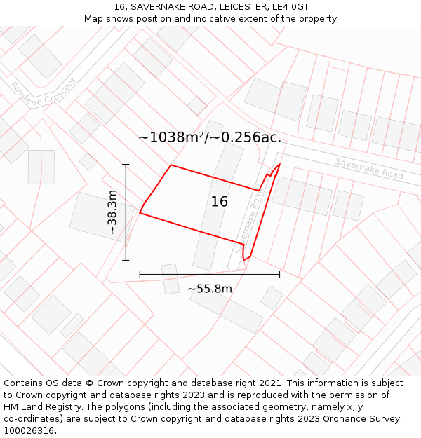 16, SAVERNAKE ROAD, LEICESTER, LE4 0GT: Plot and title map