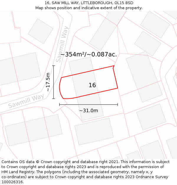 16, SAW MILL WAY, LITTLEBOROUGH, OL15 8SD: Plot and title map