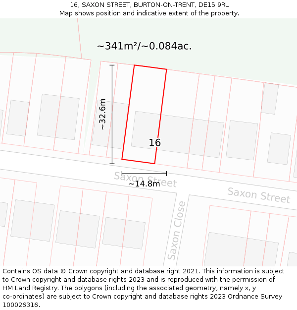 16, SAXON STREET, BURTON-ON-TRENT, DE15 9RL: Plot and title map