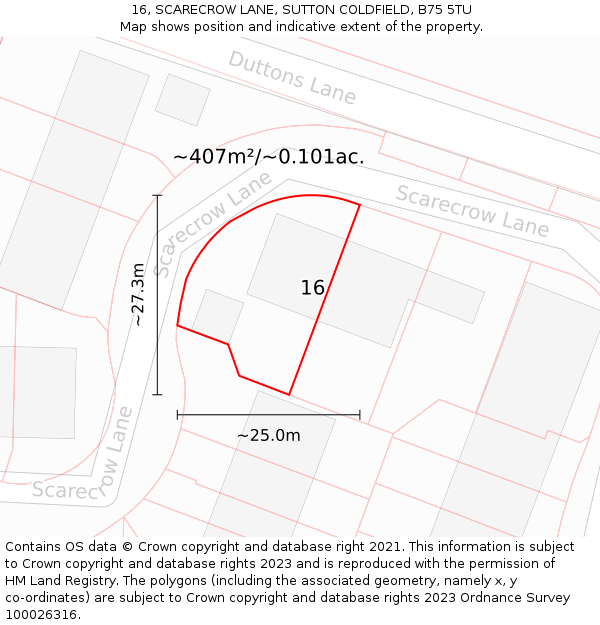 16, SCARECROW LANE, SUTTON COLDFIELD, B75 5TU: Plot and title map