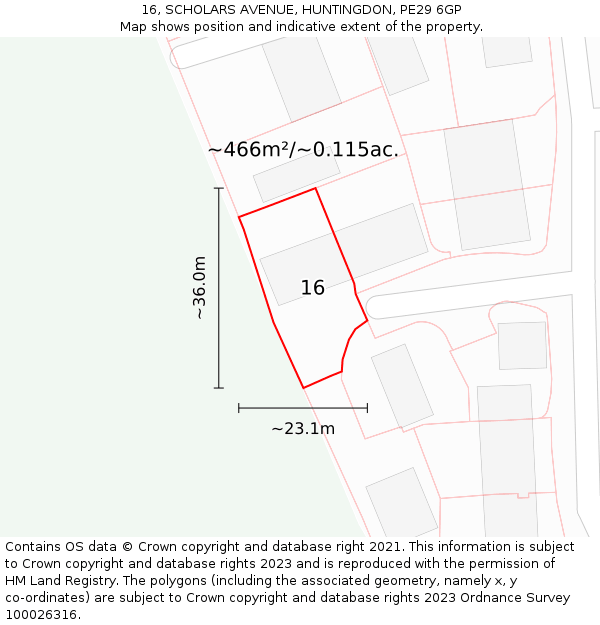 16, SCHOLARS AVENUE, HUNTINGDON, PE29 6GP: Plot and title map