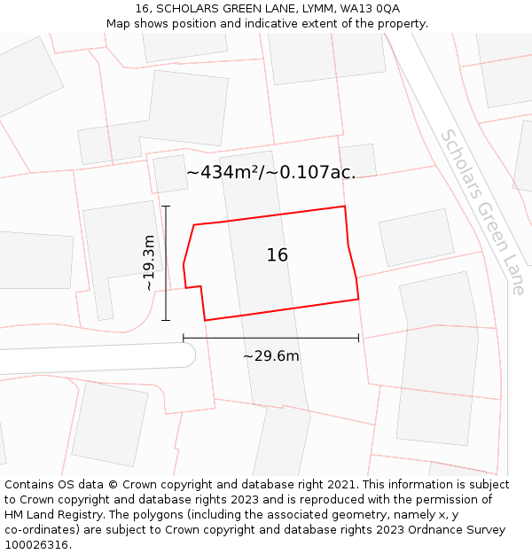 16, SCHOLARS GREEN LANE, LYMM, WA13 0QA: Plot and title map