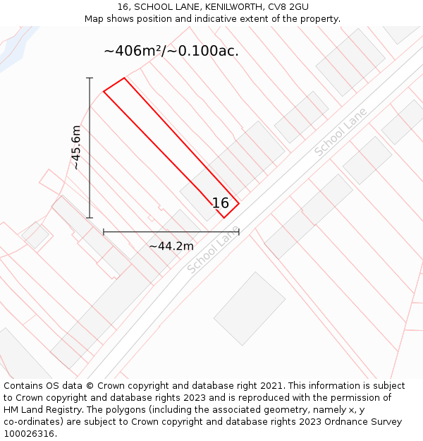 16, SCHOOL LANE, KENILWORTH, CV8 2GU: Plot and title map