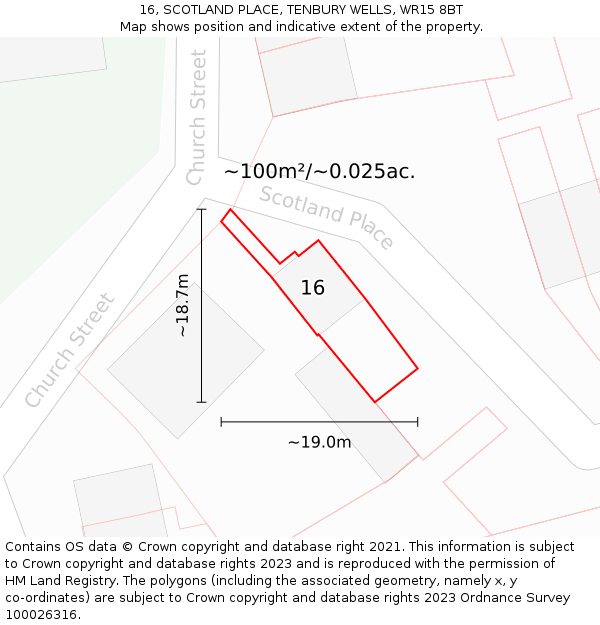 16, SCOTLAND PLACE, TENBURY WELLS, WR15 8BT: Plot and title map