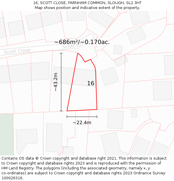 16, SCOTT CLOSE, FARNHAM COMMON, SLOUGH, SL2 3HT: Plot and title map