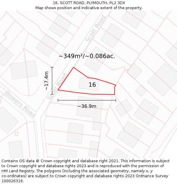 16, SCOTT ROAD, PLYMOUTH, PL2 3DX: Plot and title map