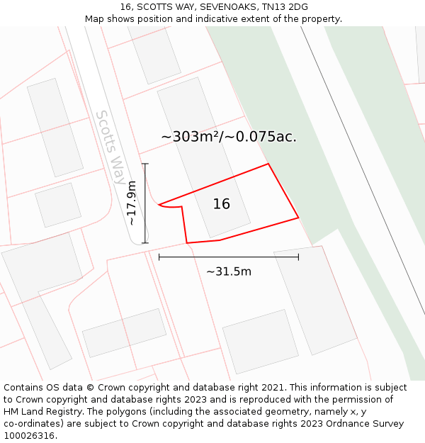 16, SCOTTS WAY, SEVENOAKS, TN13 2DG: Plot and title map