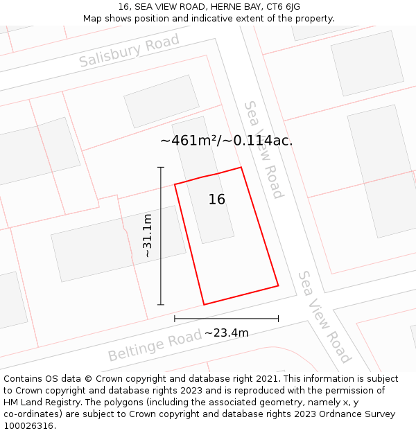 16, SEA VIEW ROAD, HERNE BAY, CT6 6JG: Plot and title map