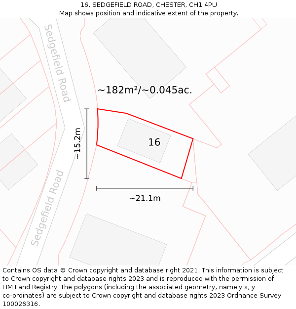 16, SEDGEFIELD ROAD, CHESTER, CH1 4PU: Plot and title map