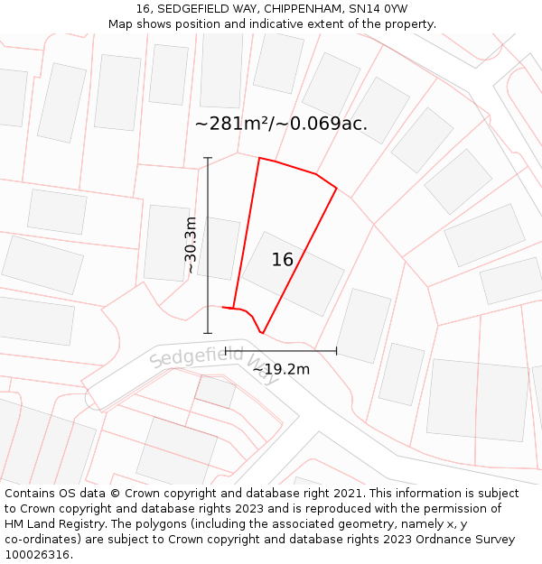 16, SEDGEFIELD WAY, CHIPPENHAM, SN14 0YW: Plot and title map