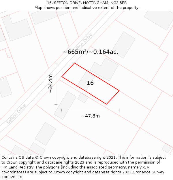 16, SEFTON DRIVE, NOTTINGHAM, NG3 5ER: Plot and title map