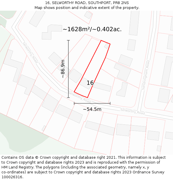 16, SELWORTHY ROAD, SOUTHPORT, PR8 2NS: Plot and title map