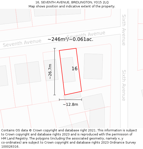 16, SEVENTH AVENUE, BRIDLINGTON, YO15 2LQ: Plot and title map