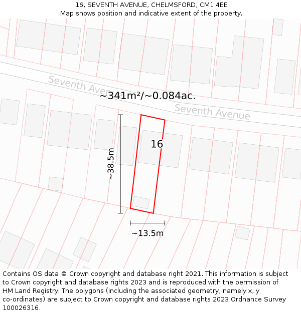 16, SEVENTH AVENUE, CHELMSFORD, CM1 4EE: Plot and title map