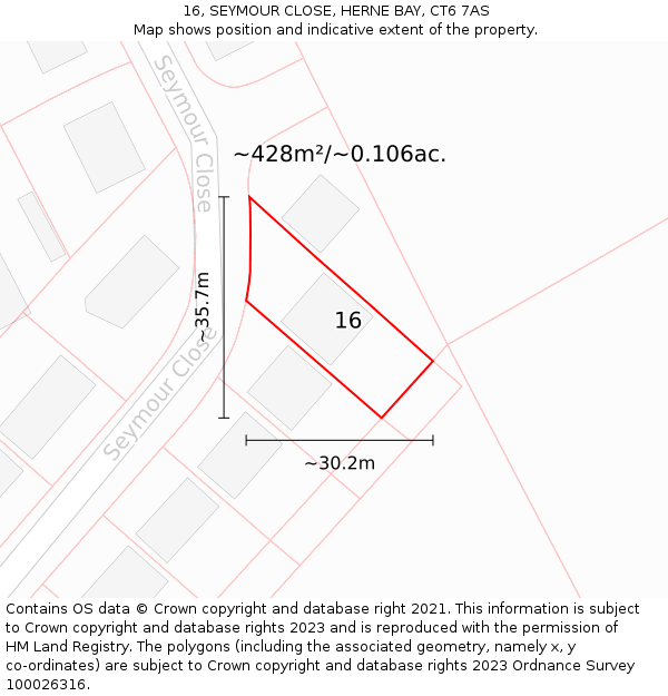 16, SEYMOUR CLOSE, HERNE BAY, CT6 7AS: Plot and title map