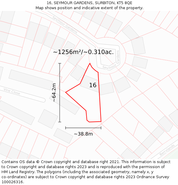 16, SEYMOUR GARDENS, SURBITON, KT5 8QE: Plot and title map