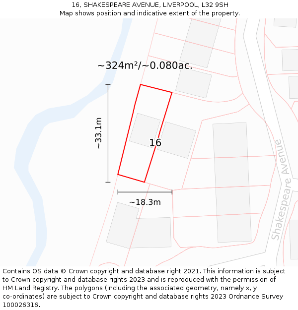 16, SHAKESPEARE AVENUE, LIVERPOOL, L32 9SH: Plot and title map