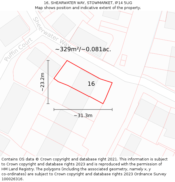 16, SHEARWATER WAY, STOWMARKET, IP14 5UG: Plot and title map