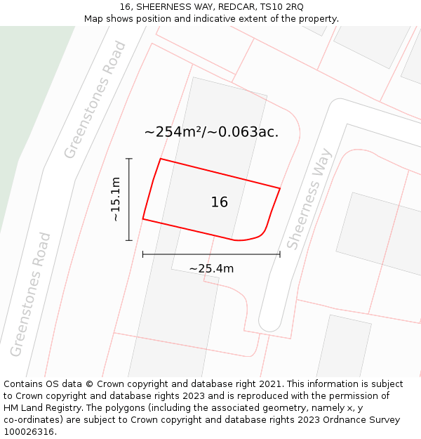 16, SHEERNESS WAY, REDCAR, TS10 2RQ: Plot and title map