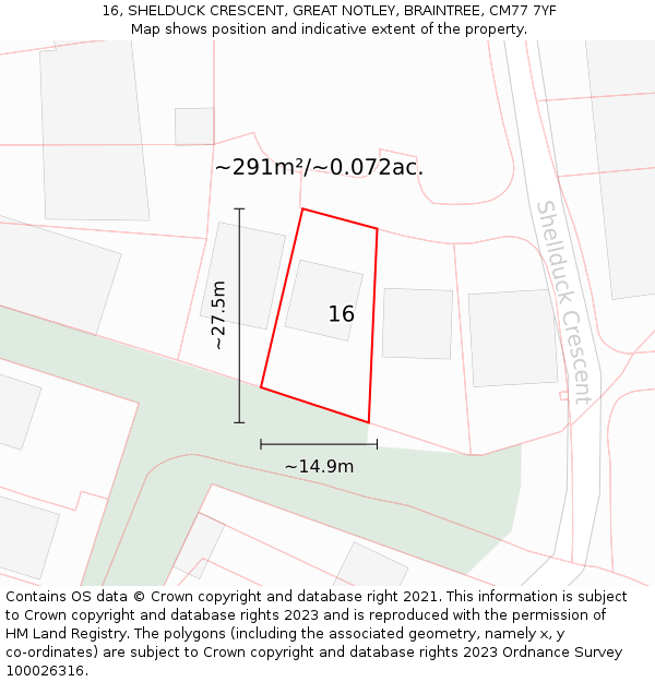 16, SHELDUCK CRESCENT, GREAT NOTLEY, BRAINTREE, CM77 7YF: Plot and title map