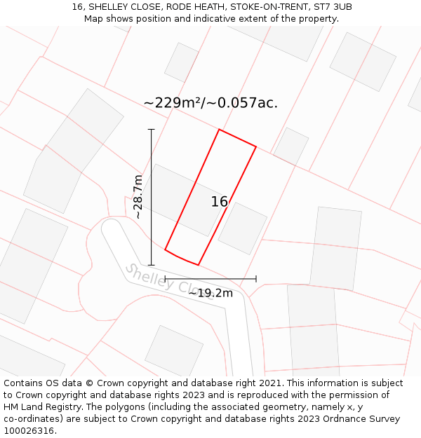 16, SHELLEY CLOSE, RODE HEATH, STOKE-ON-TRENT, ST7 3UB: Plot and title map