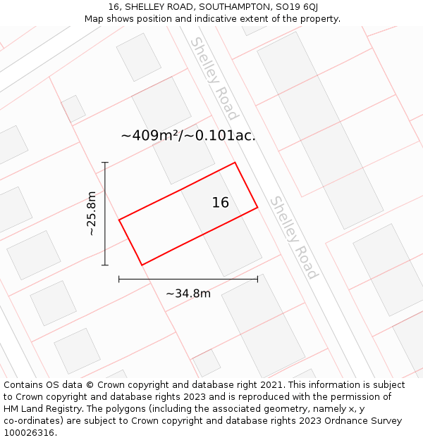 16, SHELLEY ROAD, SOUTHAMPTON, SO19 6QJ: Plot and title map