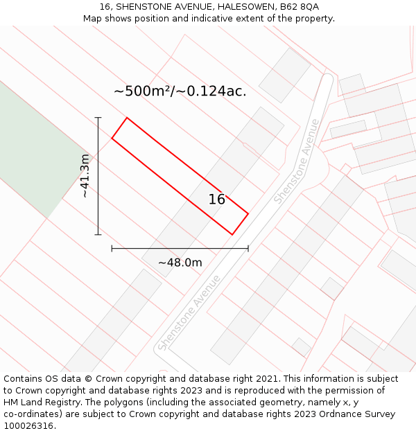 16, SHENSTONE AVENUE, HALESOWEN, B62 8QA: Plot and title map