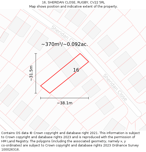 16, SHERIDAN CLOSE, RUGBY, CV22 5RL: Plot and title map