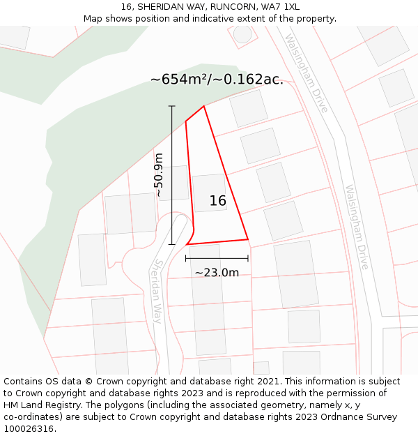 16, SHERIDAN WAY, RUNCORN, WA7 1XL: Plot and title map