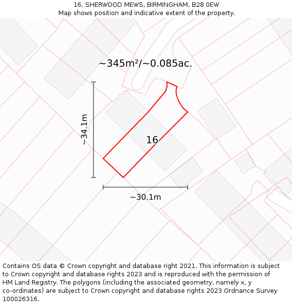 16, SHERWOOD MEWS, BIRMINGHAM, B28 0EW: Plot and title map